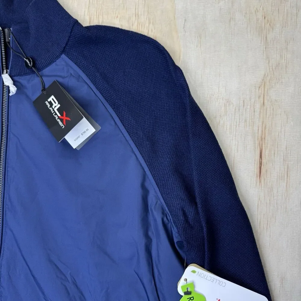NEW Ralph Lauren RLX Golf Mens Full Zip Hybrid Sweater Jacket Primaloft Navy LG